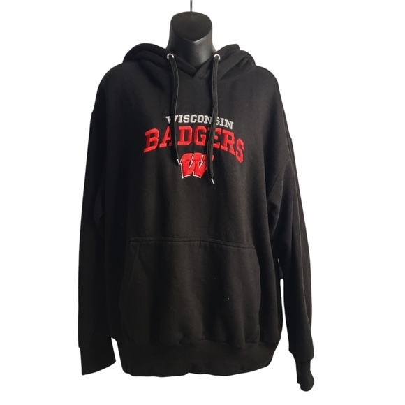 Wisconsin Badgers Men's Black Sportswear Hoodie Sweatshirt Embroidered Sz Large - Picture 1 of 9